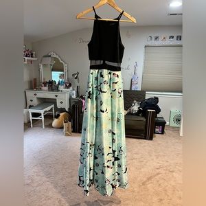 Black top with blue foral bottom